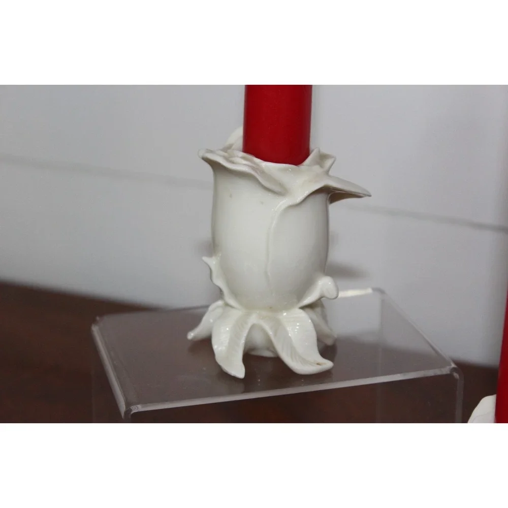 Lenox Floral Gallery Collection Rose Bud Tapered Candlestick Holders Pair